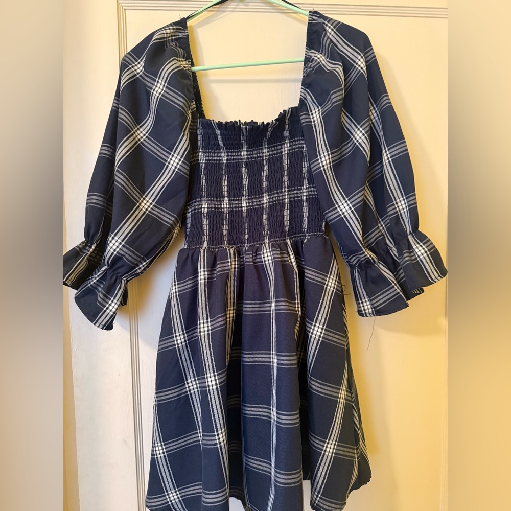 Audrey Parks Francescas size S blue and white plaid dress alley smock top dress